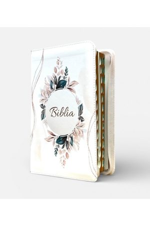 Biblie medie 056 alb floral arămiu