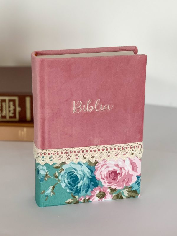 Biblie handmade  053 - floral verde si roz