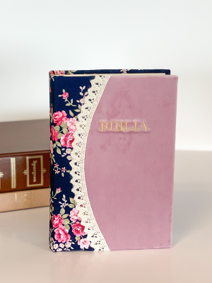 Biblie handmade  053 - floral roz si bleumarin
