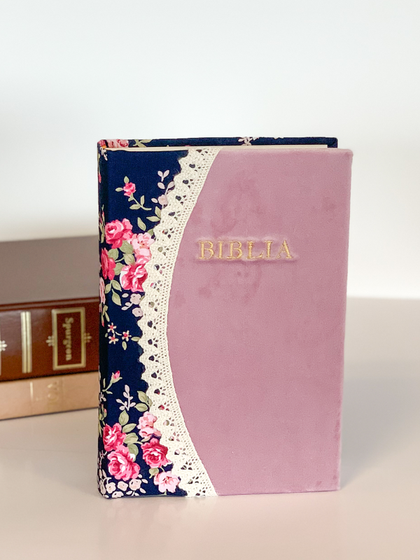 Biblie handmade  053 - floral roz si bleumarin